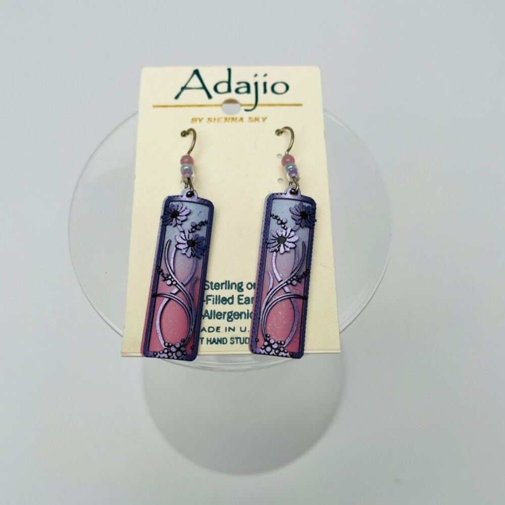 Adajio Sienna Sky Floral Filigree Dangle Earrings Pink Blue Purple Gradient 7592